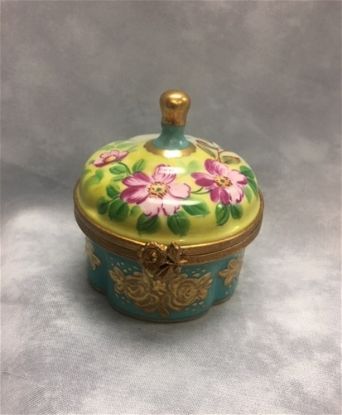 Picture of Limoges Floral Gazebo with Turquoise and Gold Leaf Base Box