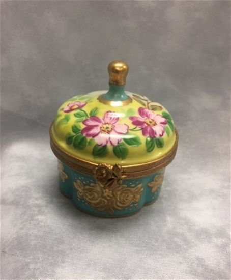 Picture of Limoges Floral Gazebo with Turquoise and Gold Leaf Base Box