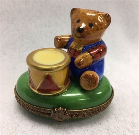 Picture of Limoges Teddy Bear on Green Box with Drum
