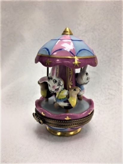 Picture of Limoges Blue Pink Rabbits Carousel Box
