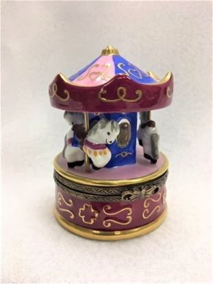 Show details for Limoges Pink Blue Carousel with Horses Box Picture of Limoges Pink Blue Carousel with Horses Box