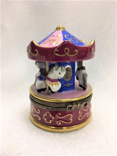 Picture of Limoges Pink Blue Carousel with Horses Box