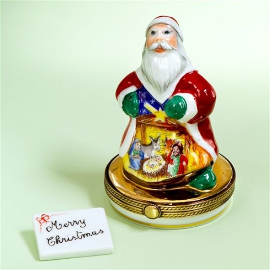 Picture of Limoges Nativity Santa Box with Merry Christmas Letter