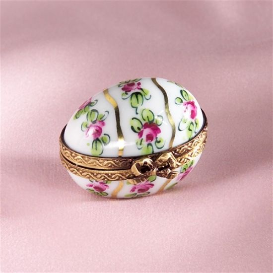Picture of Limoges Mini Egg with Roses and Gold Stripes Box