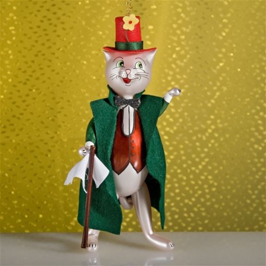 Picture of De Carlini Mr Cat with Green Jacket Ornament.