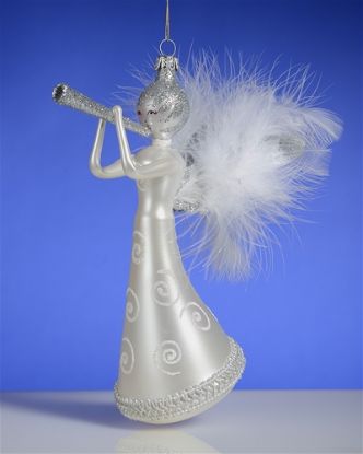 Picture of De Carlini Silver Angel Playing Trumpet Ornament