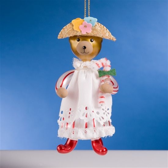 Picture of De Carlini Girl Teddy in White Dress Ornament