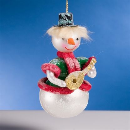 Picture of De Carlini Snowman with Mandoline in Green and Red Coat Ornament