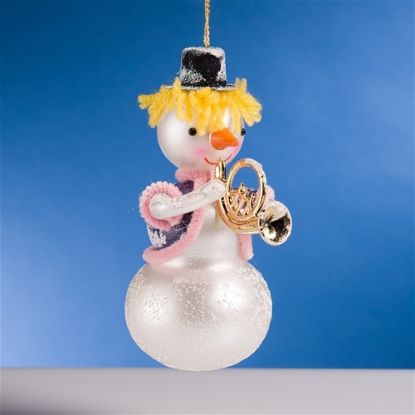 Picture of De Carlini Snowman with French Horn in Blue and Pink Coat Ornamen