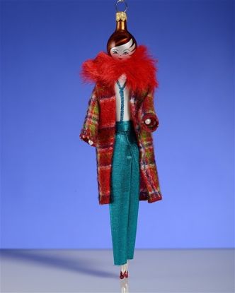 Picture of De Carlini Brunette in Blue Pants and Red Fur Coat Ornament