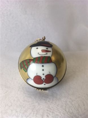 Picture of Limoges Snowman on Gold Round Ornament Box