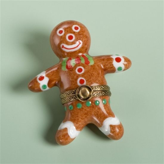 Picture of Limoges Gingerbread Man with Green Red Bowtie Box