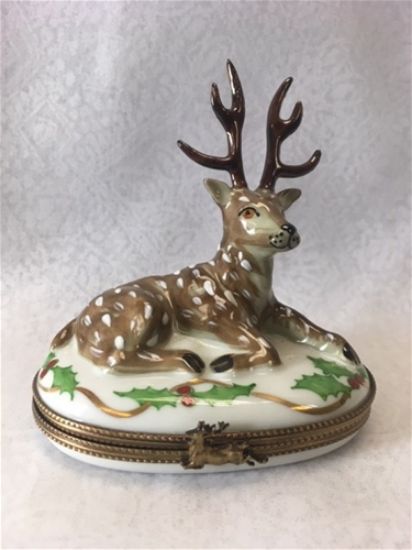 Picture of Limoges Reindeer on Snow with Holly Box 