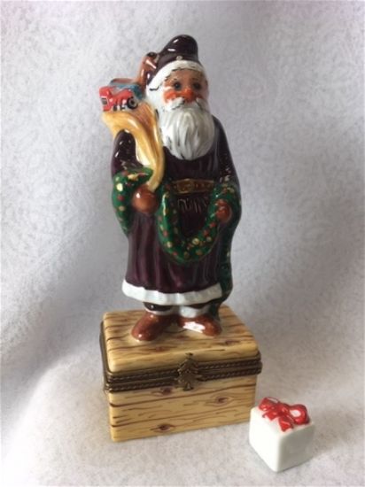 Picture of Limoges Santa with   Wreath and Toys on Wooden Base Box