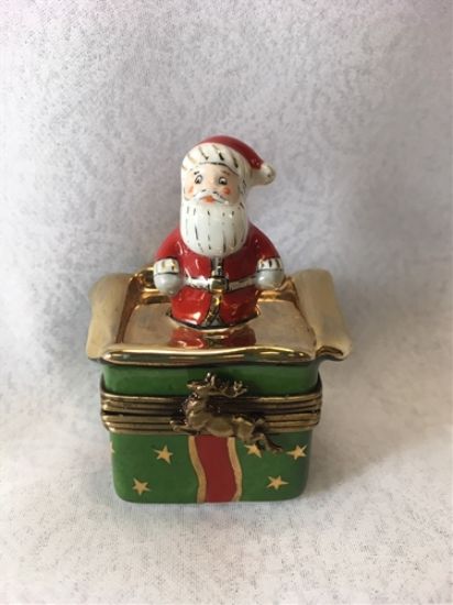 Picture of Limoges Santa in Green and Gold Stars Gift Box