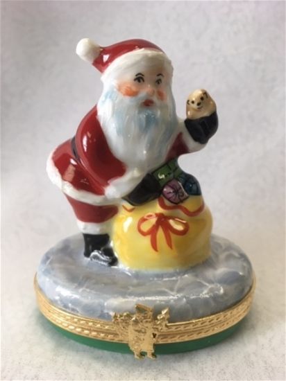 Picture of Limoges Santa with Bag of Toys and Teddy Box