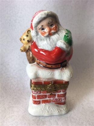 Picture of Limoges Santa out of Chimney with Teddy Box