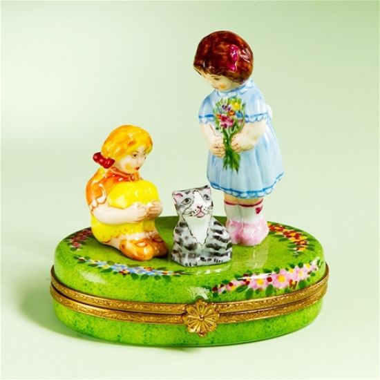 Picture of Limoges Two Girls with Cat Box