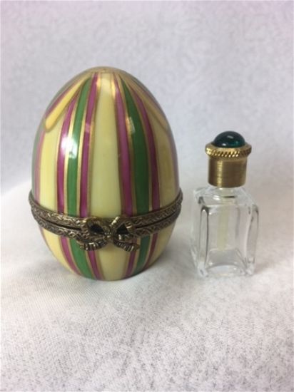 Picture of Limoges Yellow Purple Green Egg Box with Perfume Bottle 