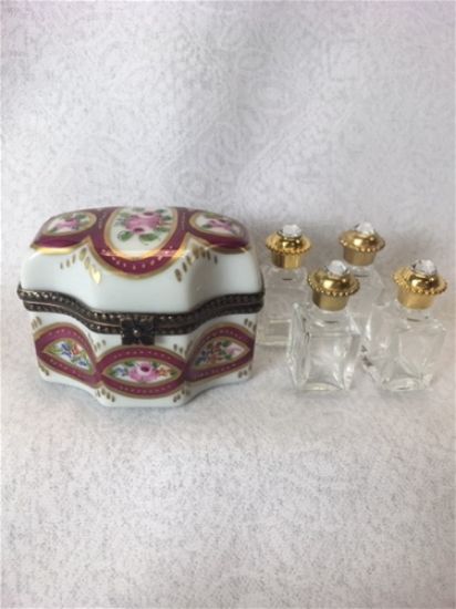 Picture of Limoges Burgundy Garland Perfume Chest Box with Perfume Bottles