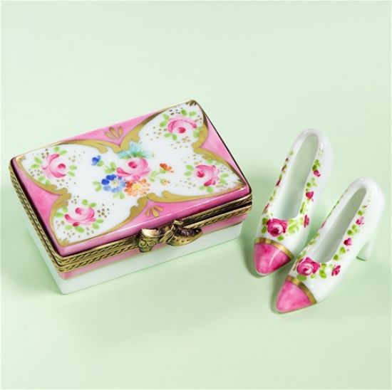 Picture of Limoges Pink Roses Shoe Box with Shoes