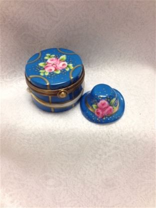 Picture of Limoges Blue Hat Box with Roses and Hat