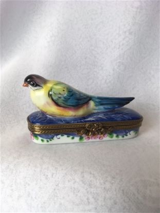 Picture of Limoges Bird on Blue Long Box with Flowers