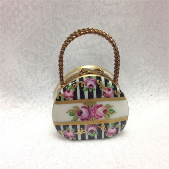 Picture of Limoges Black and White Stripes with Roses Purse Box
