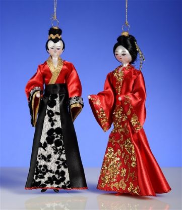 Picture of De Carlini Japanese Lady and  Man  Christmas Ornaments