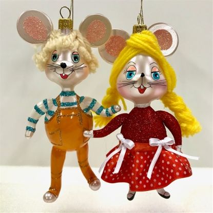 Picture of De Carlini Rosie and Topo Mouse from the 70s Christmas Ornaments