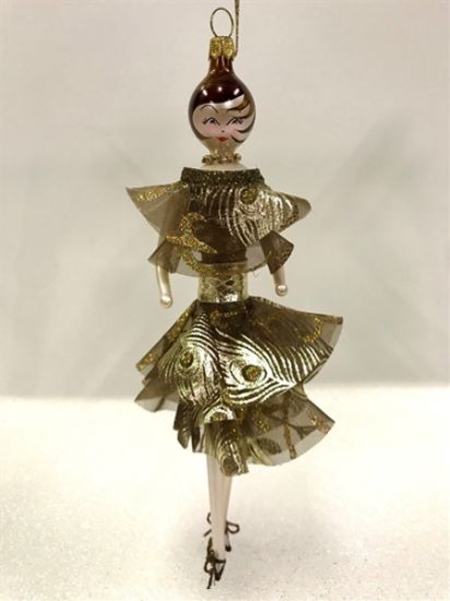 Picture of De Carlini Lady in Gold Peacock Dress Christmas Ornament