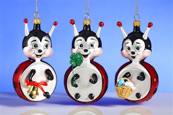 Picture of De Carlini Set of 3 Ladybugs Christmas Ornaments