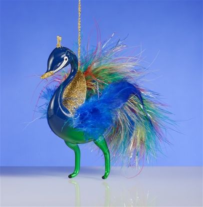 Picture of De Carlini Blue Green Peacock Christmas Ornament