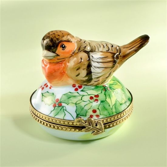 Picture of Limoges Winter Bird on Round Box
