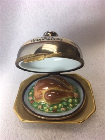 Picture of Limoges Happy Thanksgiving Turkey on Gold Dome Plate Box