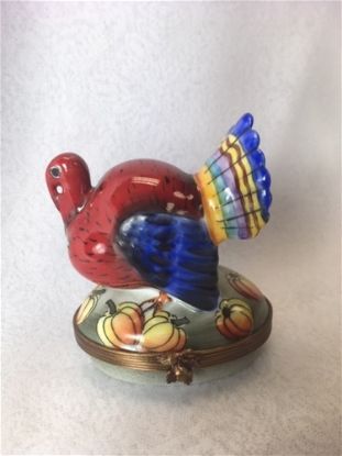 Picture of Limogs Chamart Red Turkey with Pumpkins Box