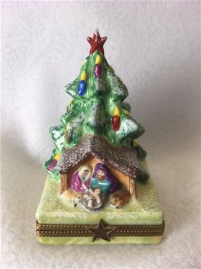 Picture of Limoges Nativity in Christmas Tree on Green Base Box