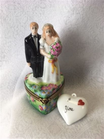 Picture of Limoges Wedding Couple on Heart box with Heart