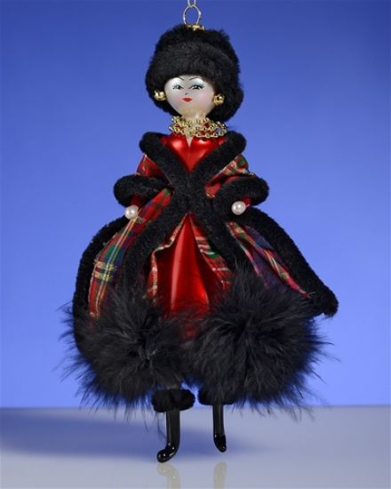 Picture of De Carlini Lady in Faux Fur Hat and Plaid Coat Christmas Ornament 