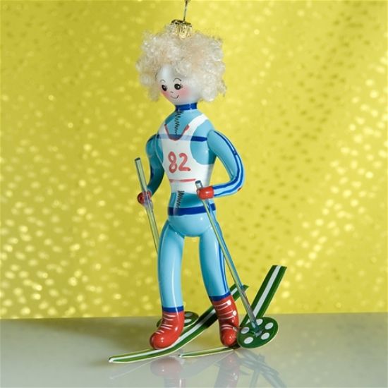 Picture of De Carlini Skier in Blue Christmas Ornament