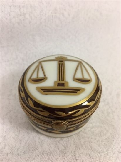 Picture of Limoges Round Brown Scales of Justice Box