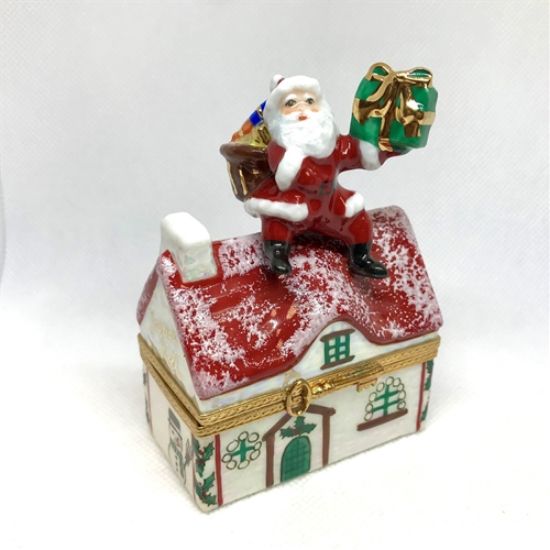 Picture of Limoges Santa on House Roof Box with Furniture  Inside
