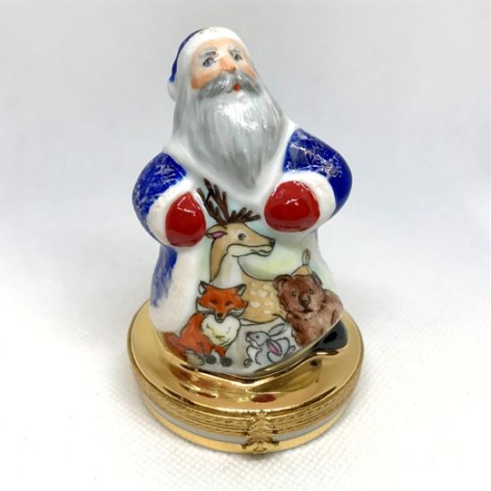 Picture of Limoges Blue Coat Santa  with Animals Box