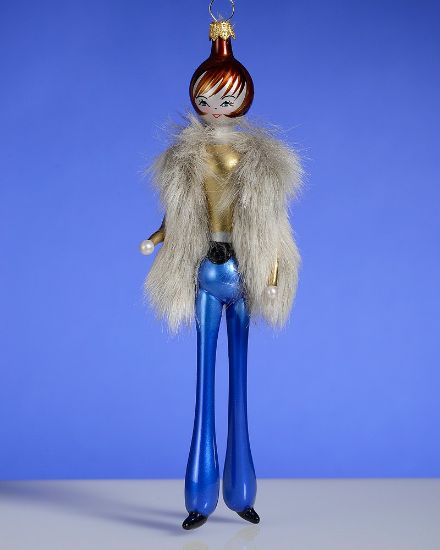 Picture of De Carlini Lady in Fur with Blue Pants Ornament