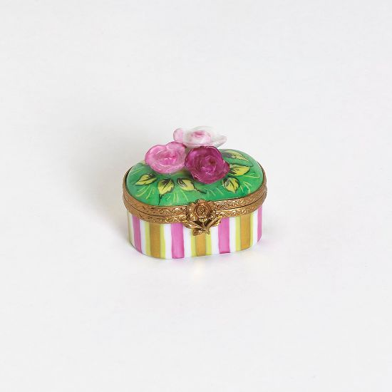 Picture of Limoges Roses on Pink and Gold Stripes Box