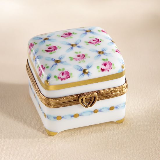 Picture of Limoges Chest with Roses and Blue Ribbon Box