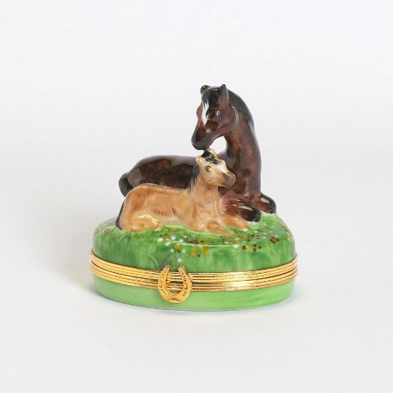 Picture of Limoges Dark Brown Horse Mother and Baby Horse Box 