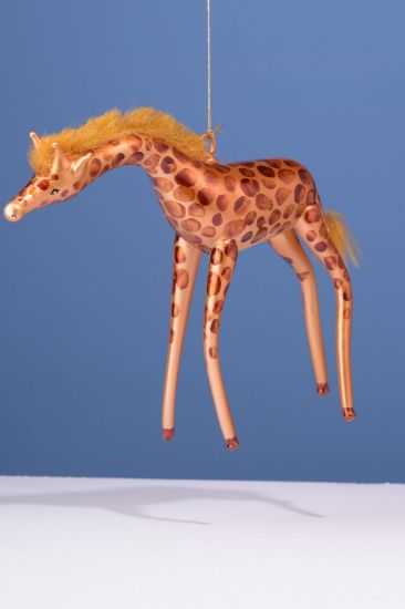 Picture of De Carlini Giraffe Looking at the GrassItalian Mouthblown Glass Christmas Ornament