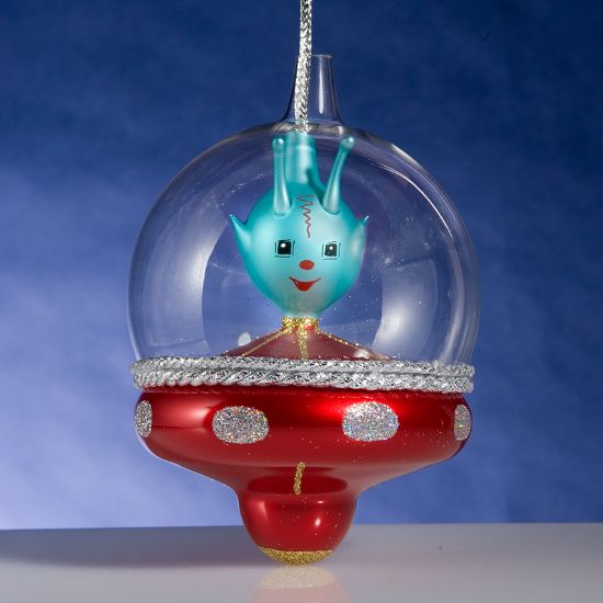 Picture of De Carlini Blue Alien in Shuttle Christmas Ornament