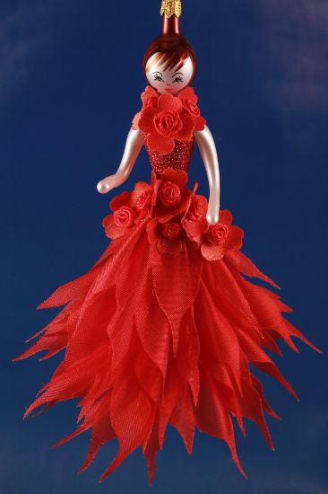 Picture of De Carlini Lady in Red Dress with Roses Ornament 